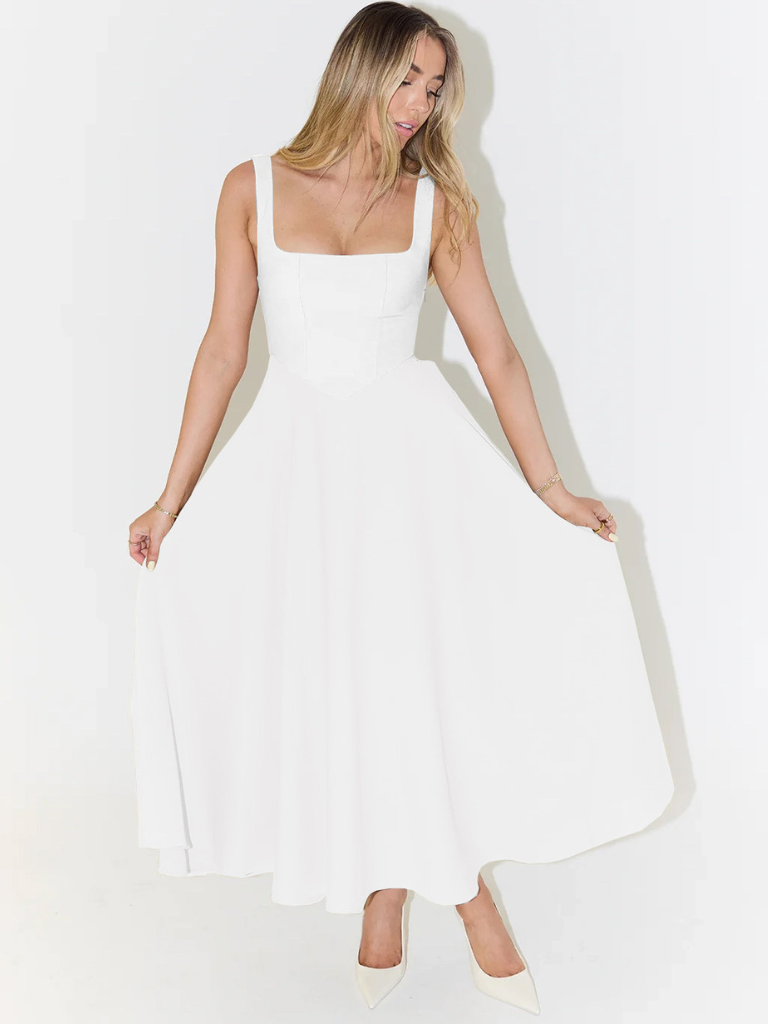 Trinity | Elegant Solid Sleeveless A-Line Midi Dress