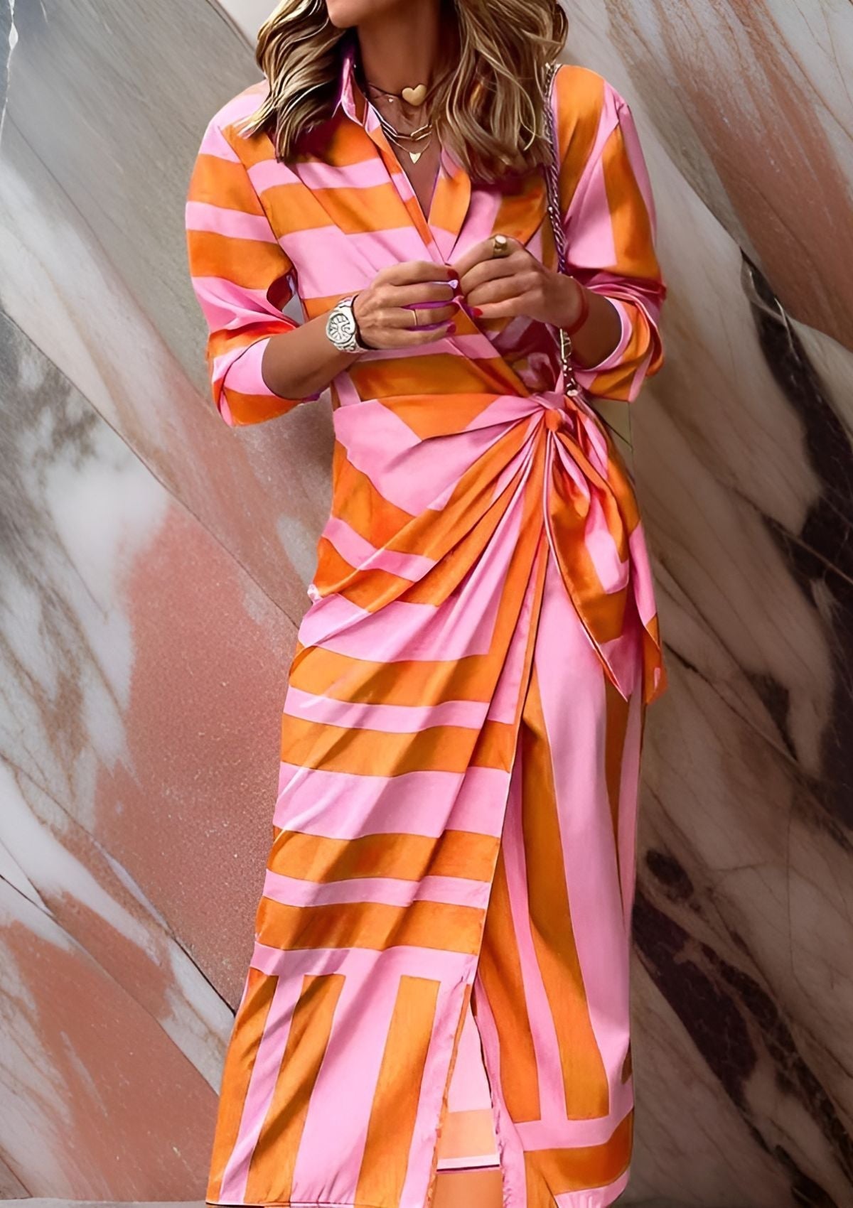 Olivia | Printed Waist-Cinching Shirt Dress