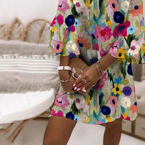 Tabitha | Romantic Floral Print V-Neck Mini Dress