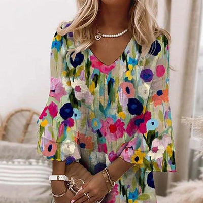 Tabitha | Romantic Floral Print V-Neck Mini Dress
