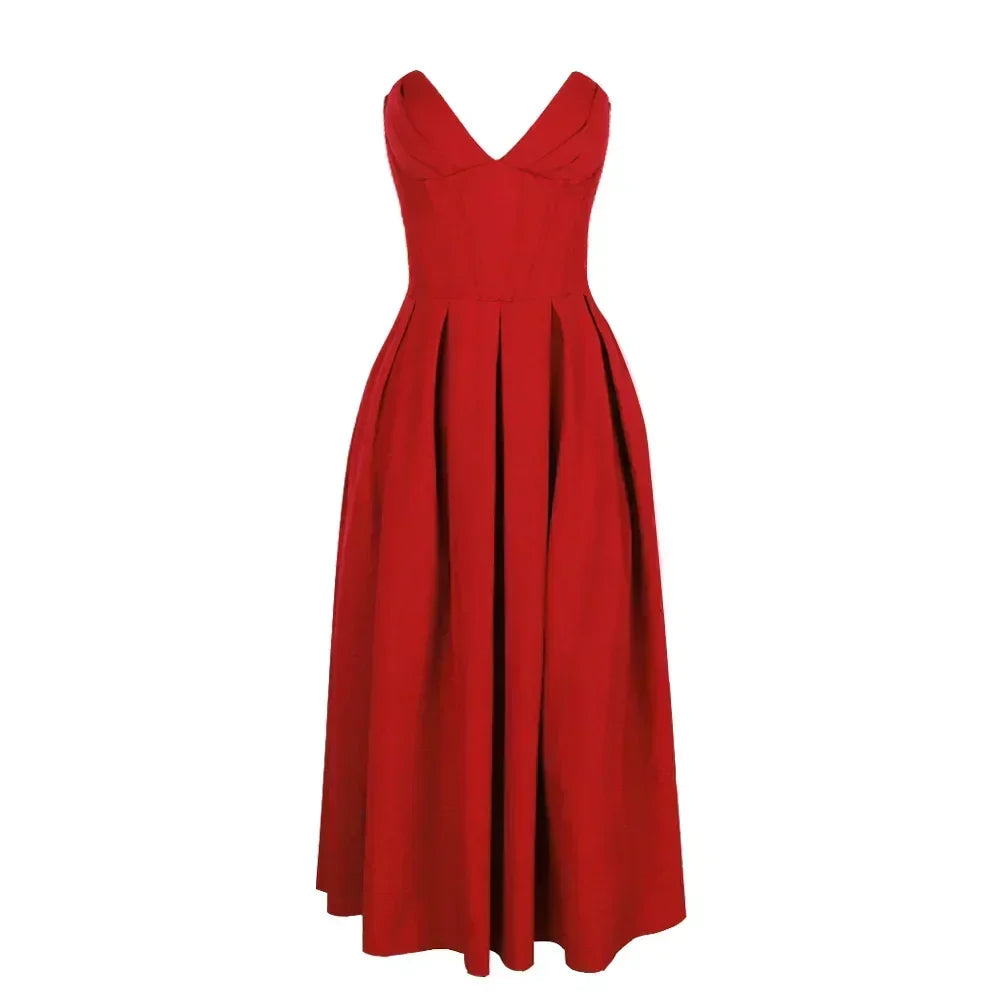 Rafaela | Sleek Strapless Pleated Midi Dress