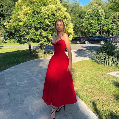 Rafaela | Sleek Strapless Pleated Midi Dress