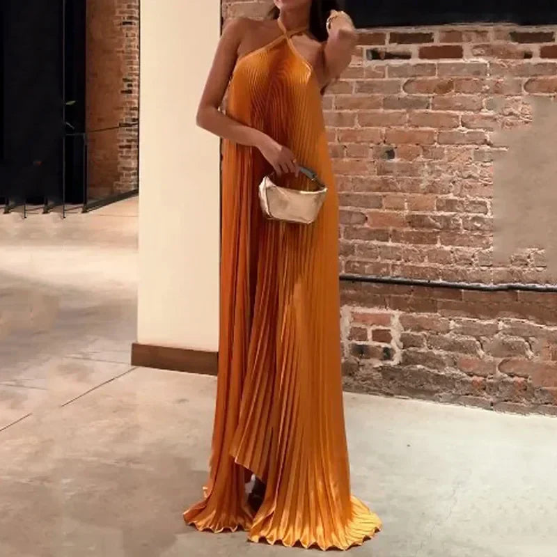 Kyla | Chic Pleated Halter Neck Maxi Dress
