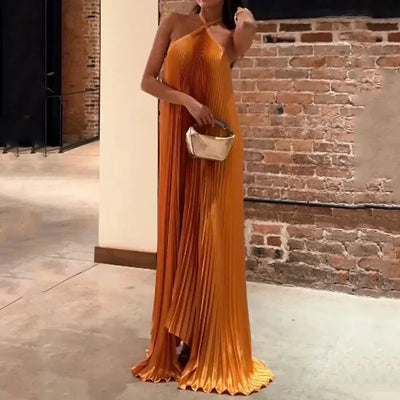Kyla | Chic Pleated Halter Neck Maxi Dress