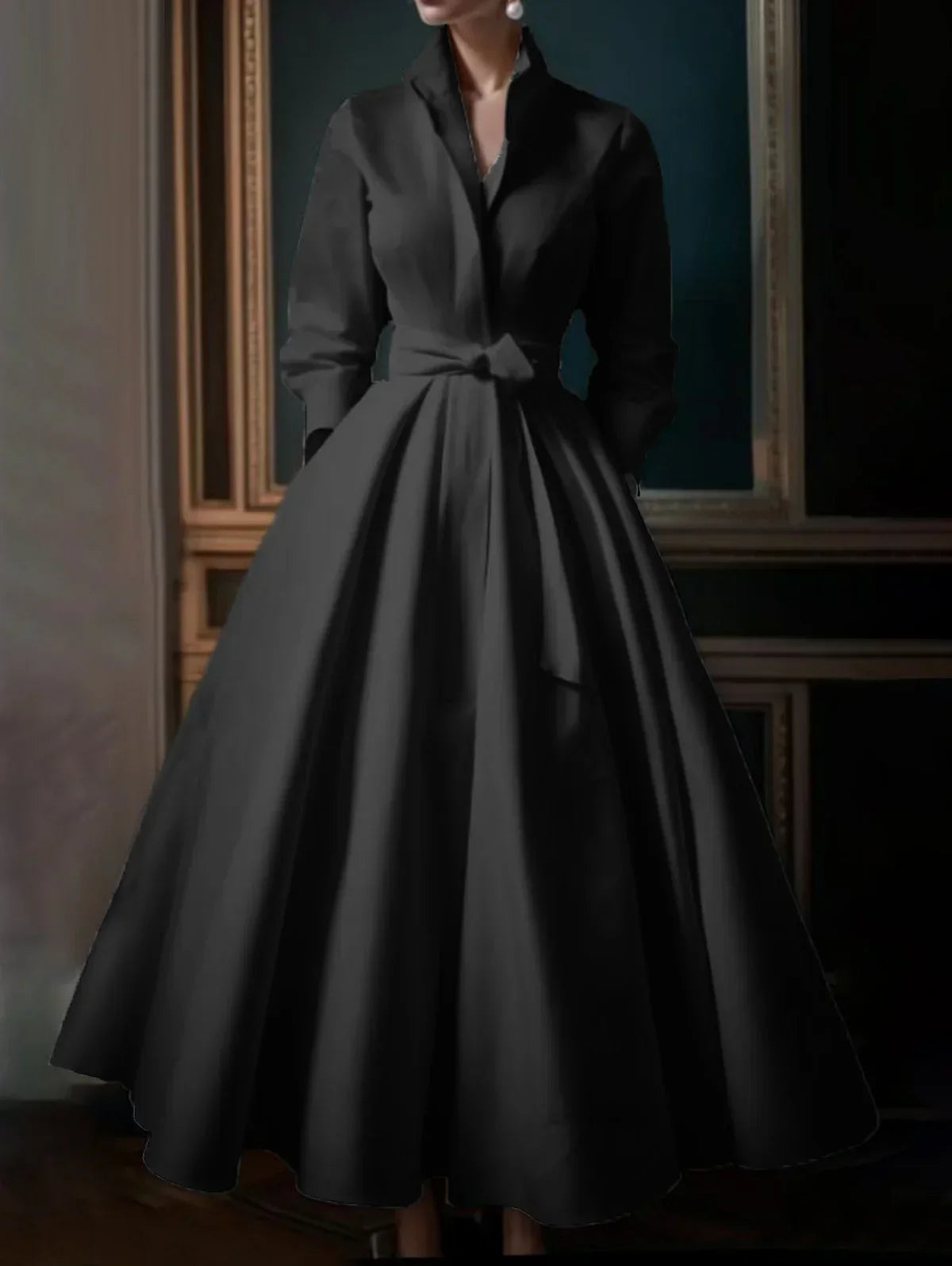 Aria | Sleek Stand Collar A-Line Maxi Dress