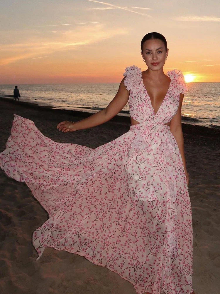 Lexi | Elegant Backless Ruffles Maxi Dress