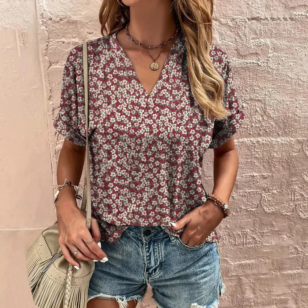 Lily | Floral V-Neck Tummy Covering Top