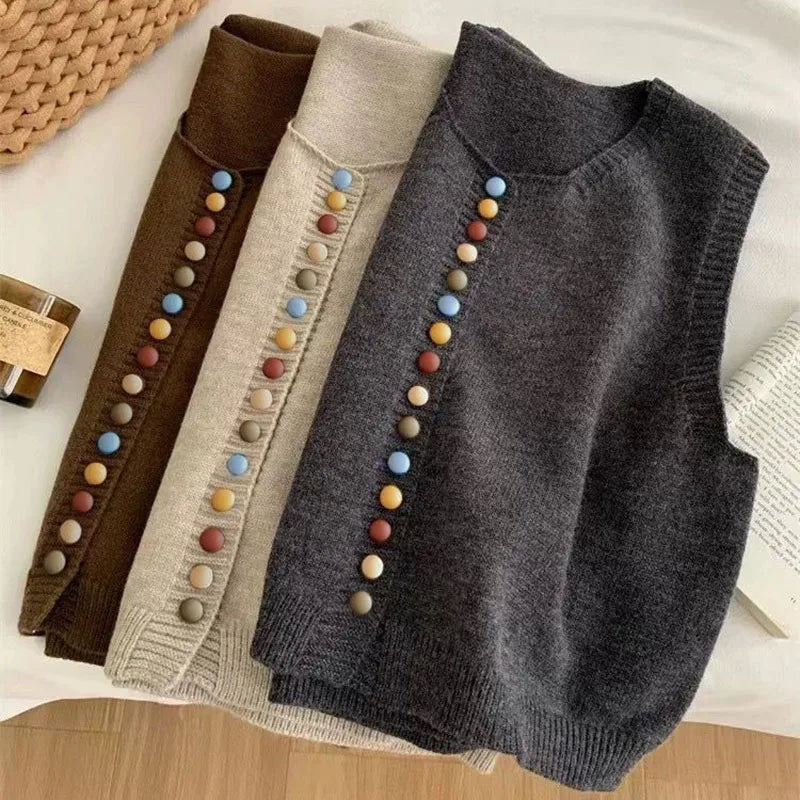 Maribel - Color-Button Knit Vest
