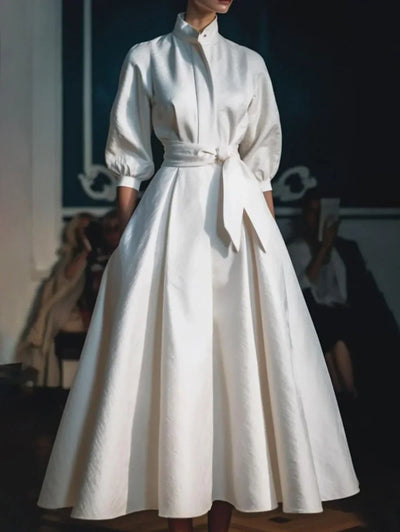 Aria | Sleek Stand Collar A-Line Maxi Dress