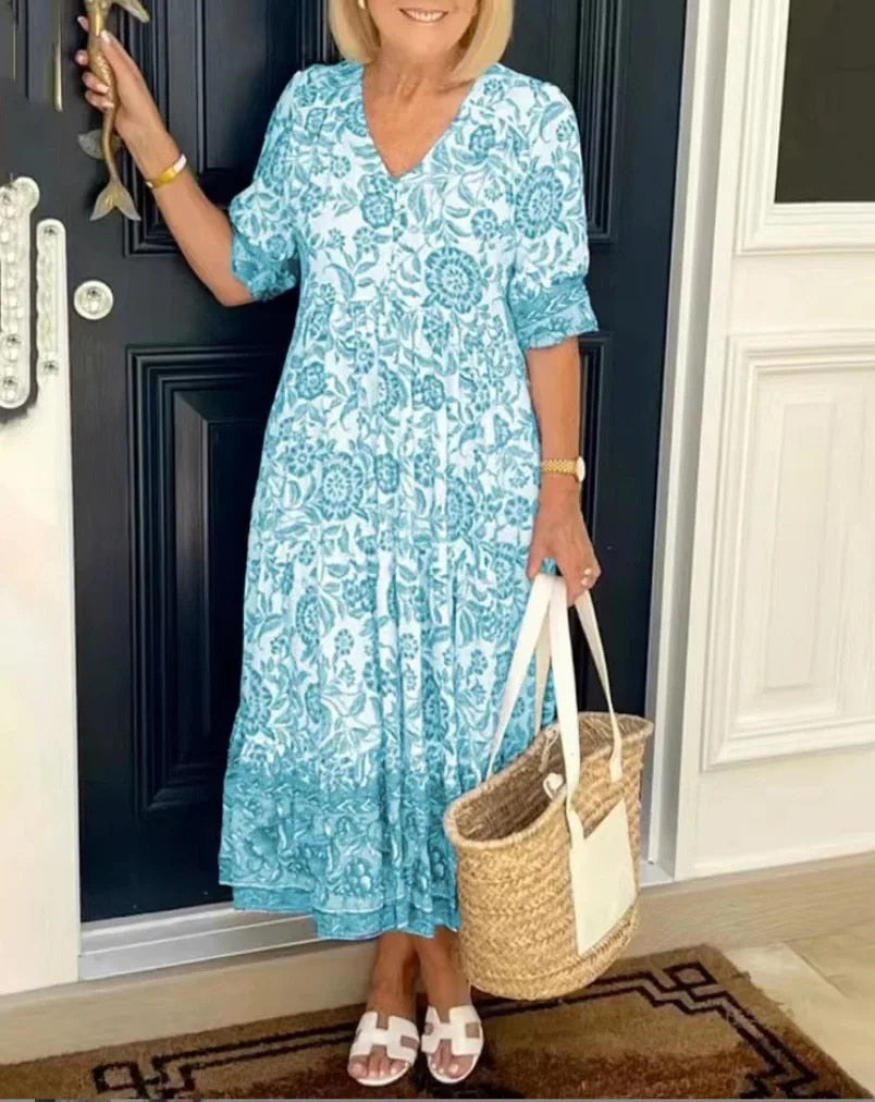 Aria | Elegant Floral V-Neck Maxi Dress