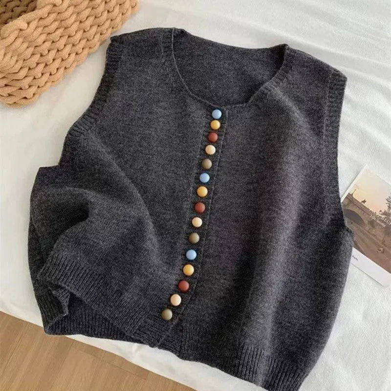 Maribel - Color-Button Knit Vest
