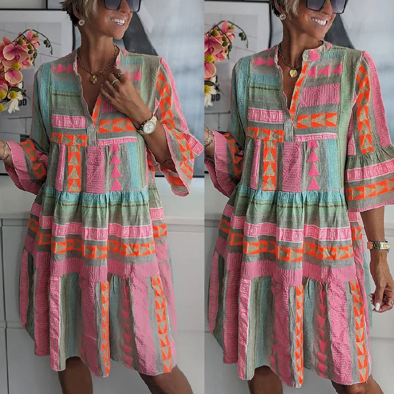 Ava | Chic V-Neck Cotton Hemp Summer Dress