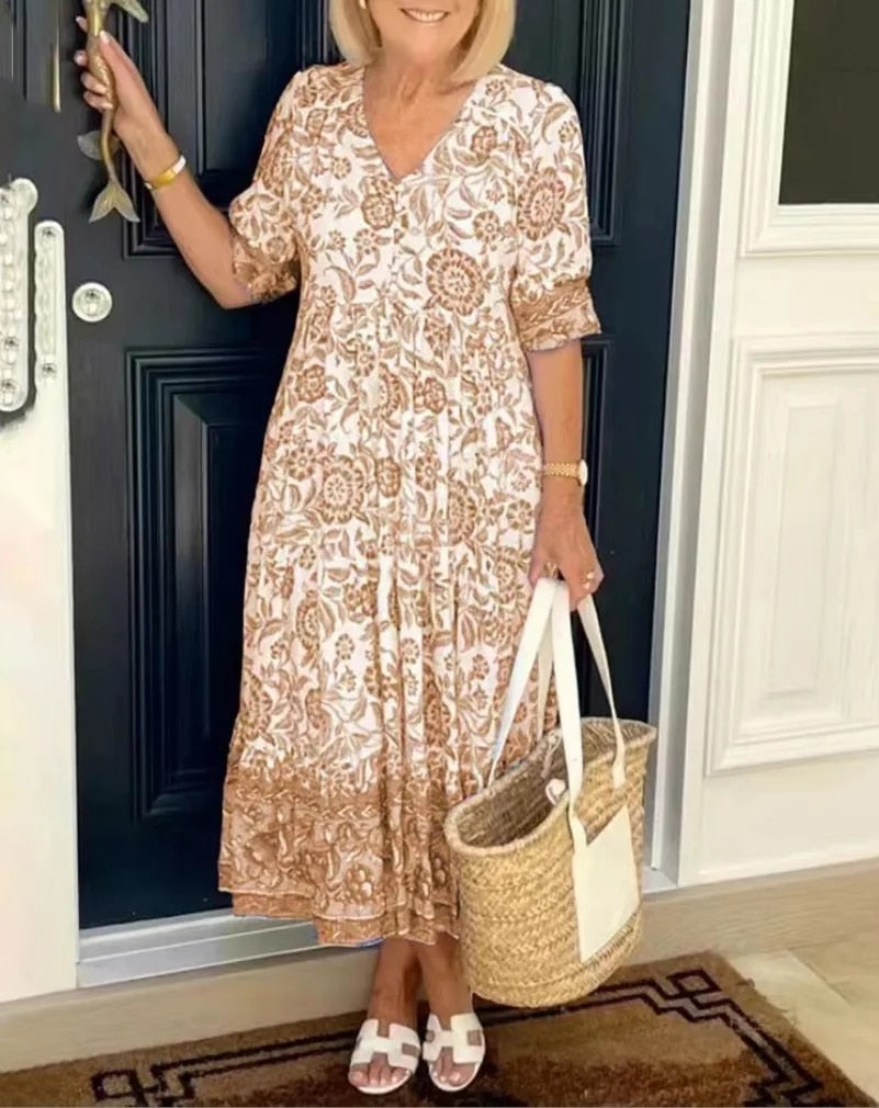 Aria | Elegant Floral V-Neck Maxi Dress