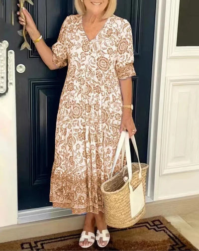 Aria | Elegant Floral V-Neck Maxi Dress