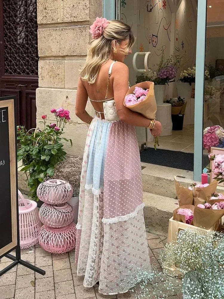Cyrille | Elegant Strappy Patchwork Maxi Dress