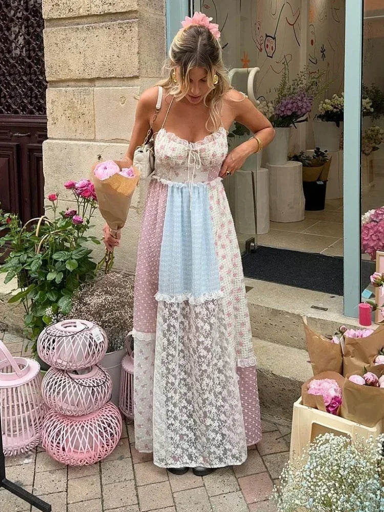 Cyrille | Elegant Strappy Patchwork Maxi Dress
