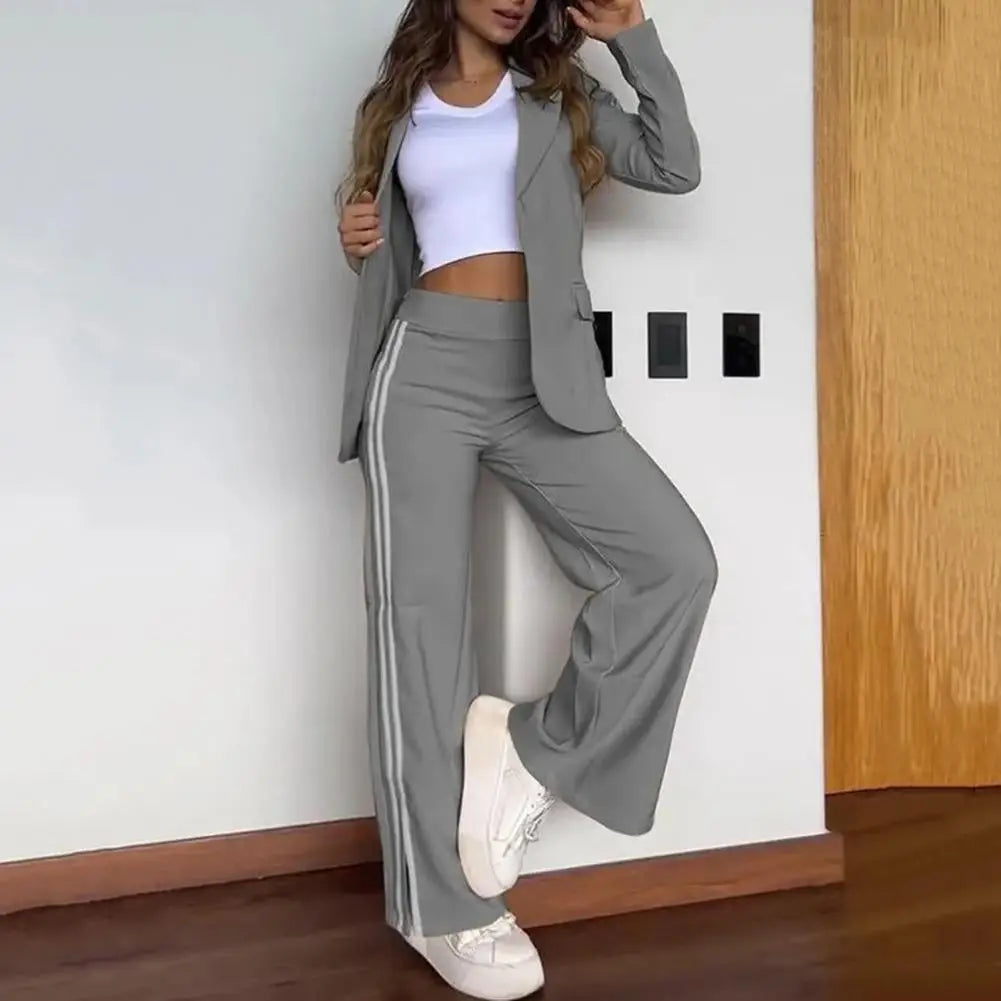 Abigail | Chic Notched Lapel Blazer & Wide Leg Pant Suit Set