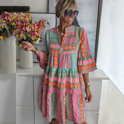 Ava | Chic V-Neck Cotton Hemp Summer Dress
