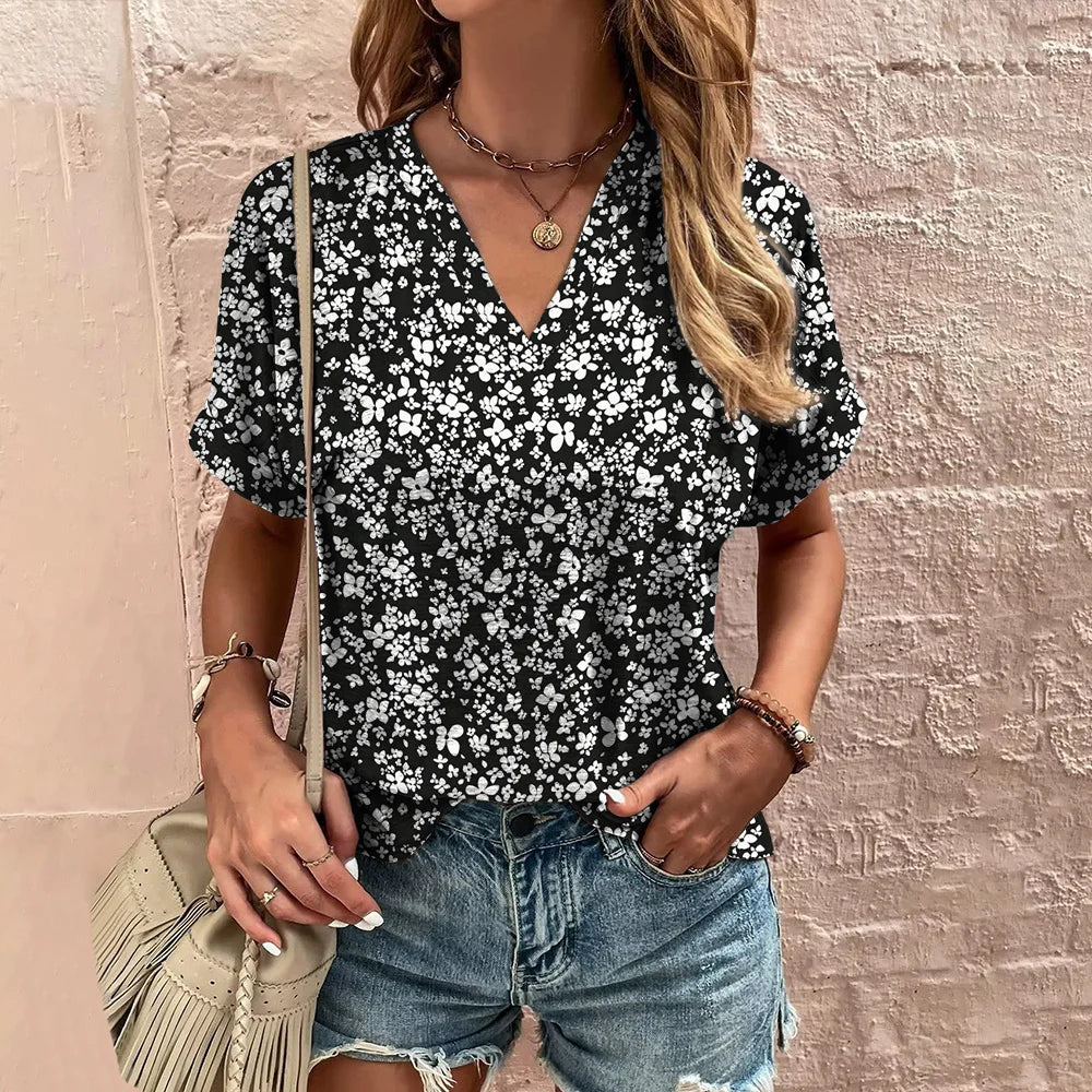 Lily | Floral V-Neck Tummy Covering Top