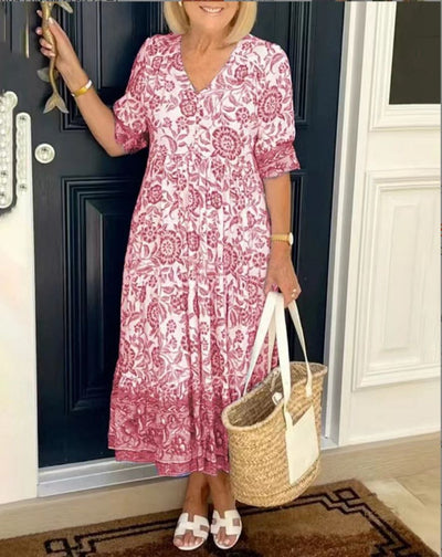 Aria | Elegant Floral V-Neck Maxi Dress