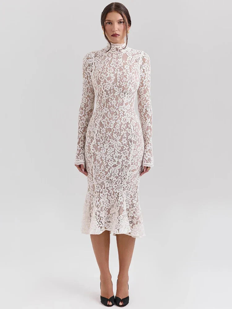 Riley | Lace Bodycon with High Neck and High Waist