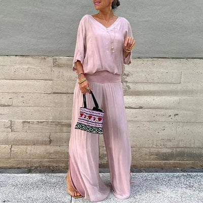 Ella | Chic Chiffon Top & Pants Two-Piece Set