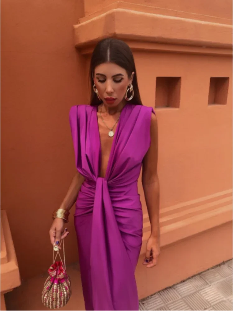 Moriah | Sunset Ruched V-Neck Dress