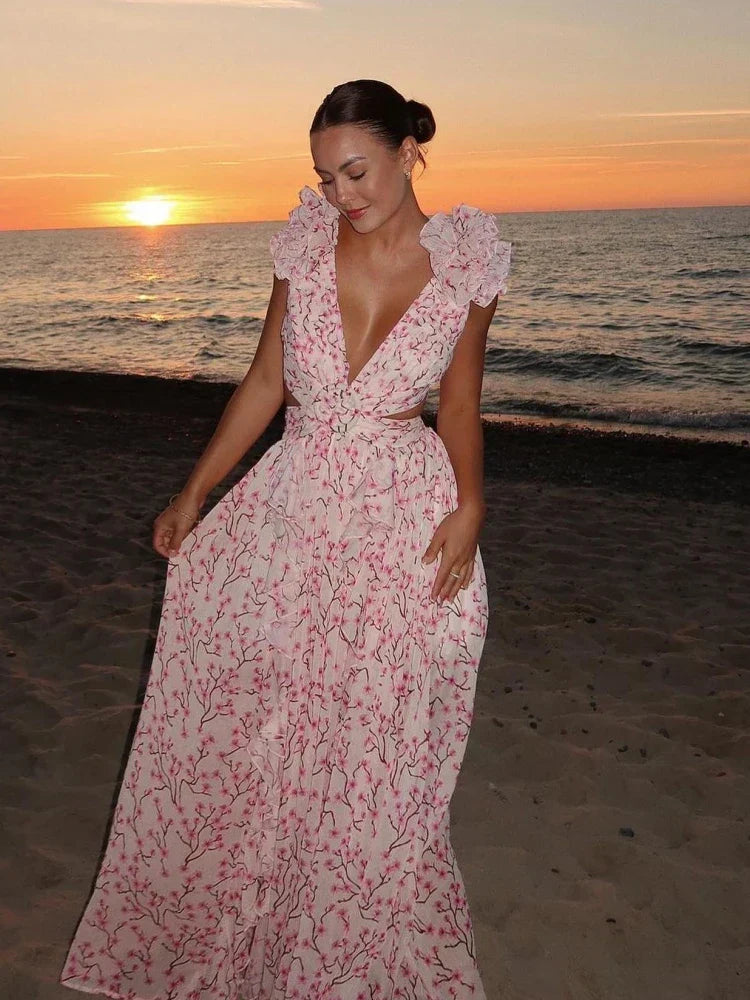 Lexi | Elegant Backless Ruffles Maxi Dress
