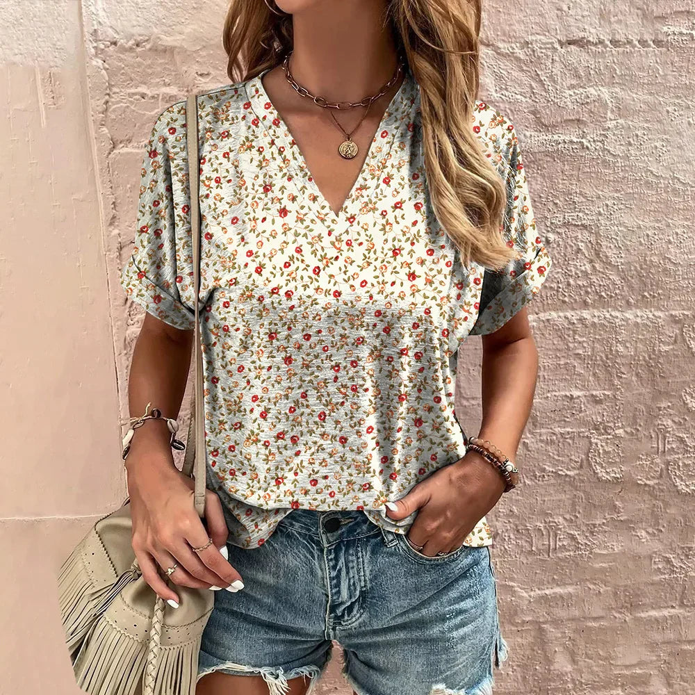 Lily | Floral V-Neck Tummy Covering Top