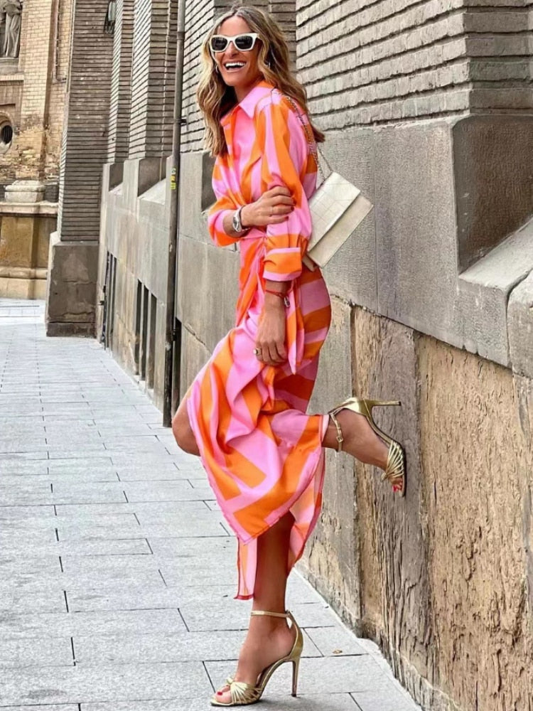 Bernice | Striped Midi Shirt Dress