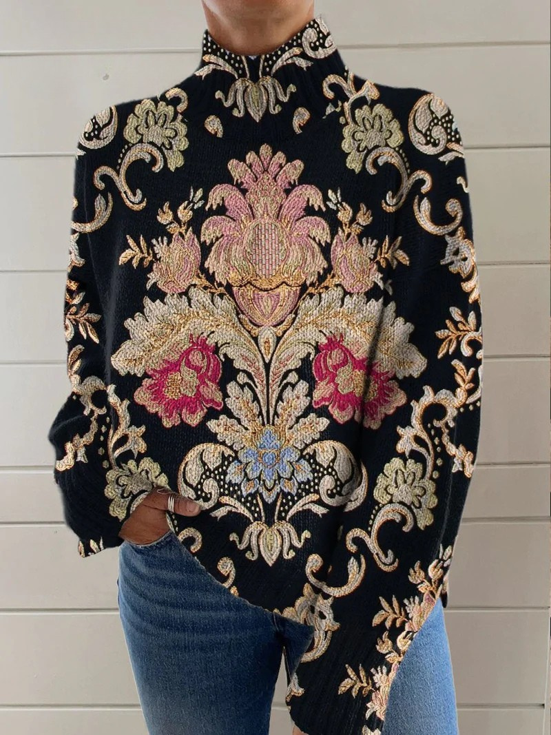 Mavis | Vintage floral knit turtleneck jumper