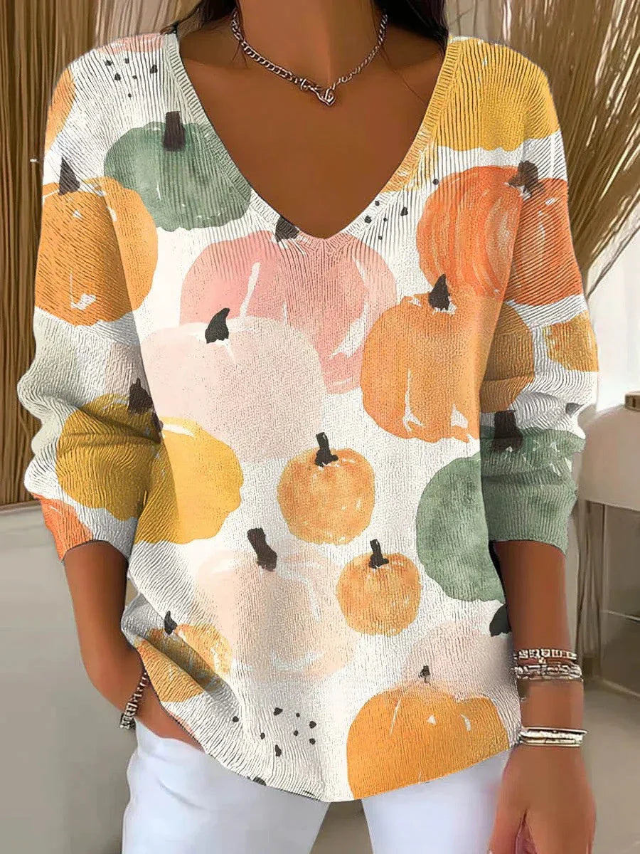 BENEDETTA | KNIT PUMPKIN V-NECK SWEATER