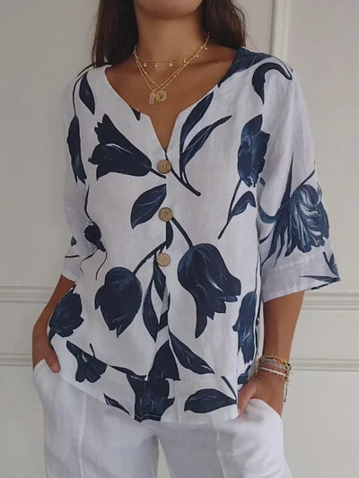 Sanne | Floral Print Button-Up Blouse