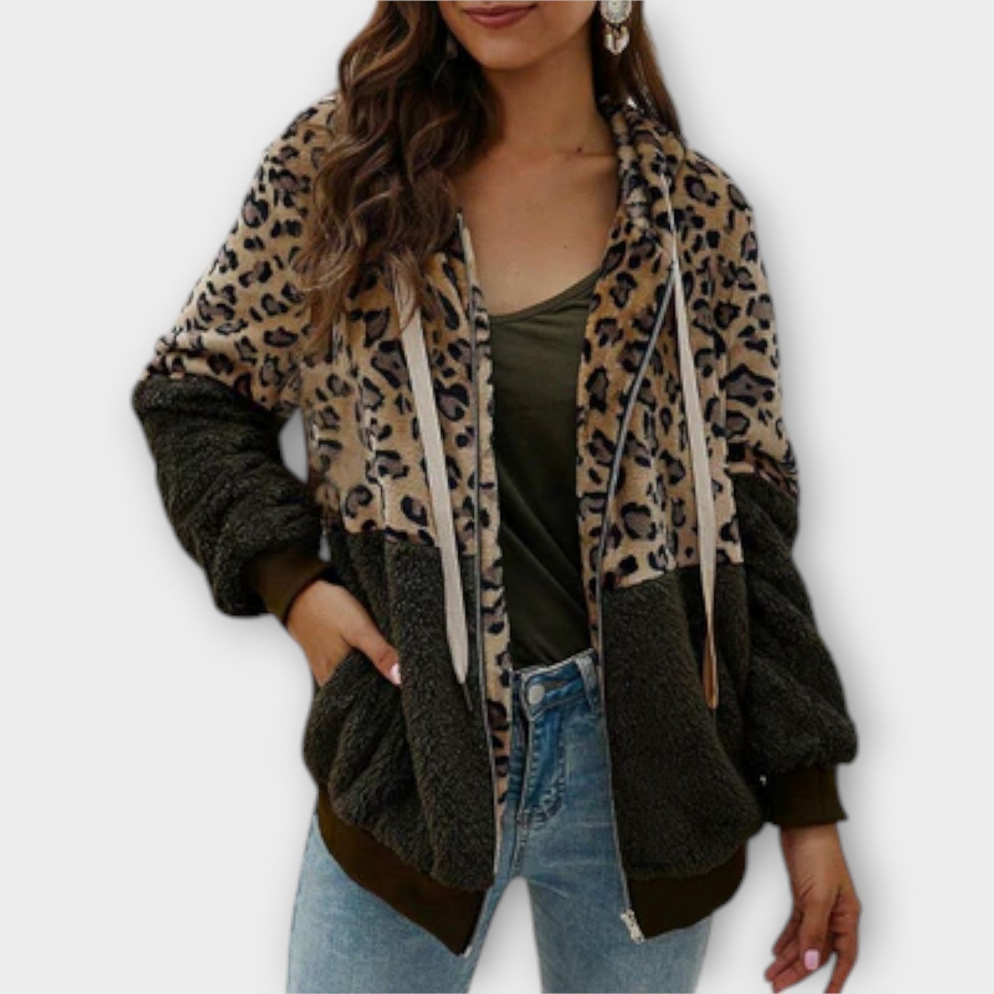 Harmony | Fleece Hoodie with Leopard Design