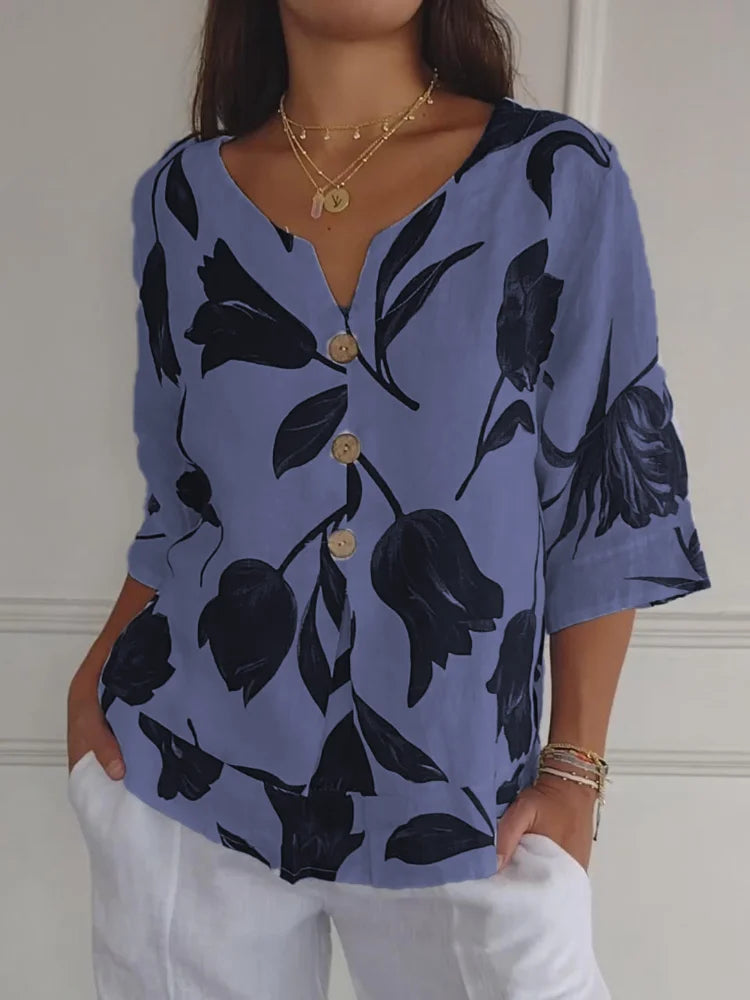 Sanne | Floral Print Button-Up Blouse