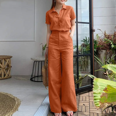 Charlotte | Chic Short Sleeve Top & Flowing Wide Leg Pants Set