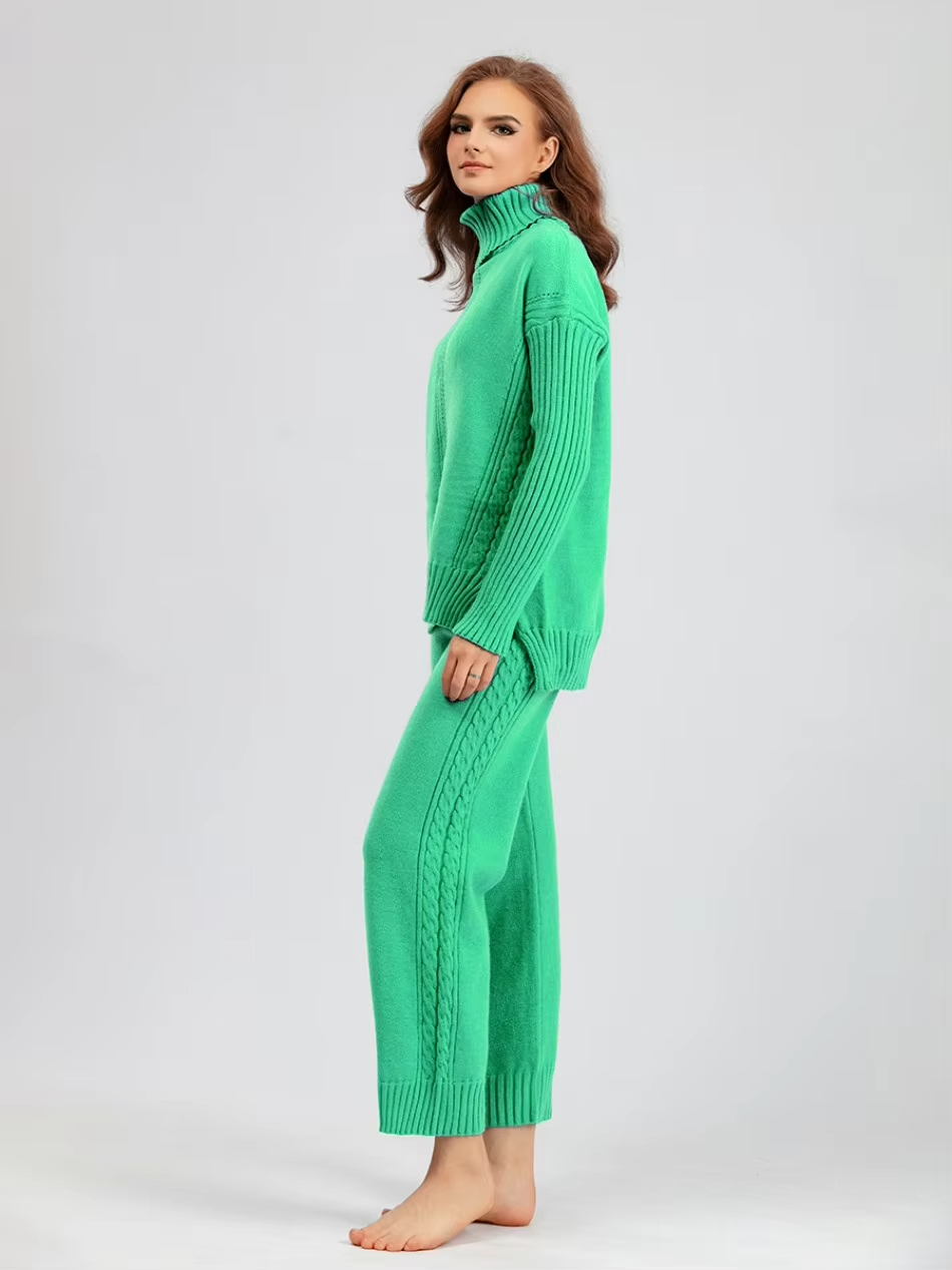 Scarlett | Chic High-Neck Knit Sweater & Loose Pants Set