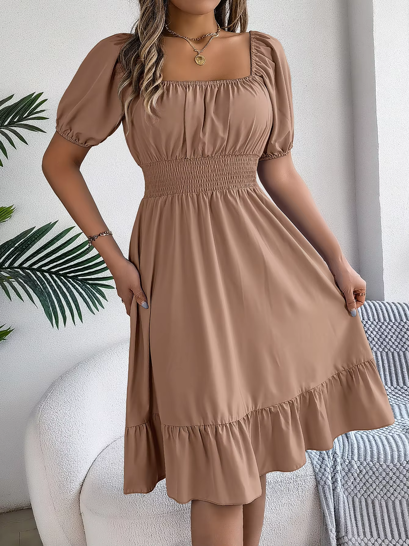 Riley | Chic Short Sleeve V-Neck Linen Dress