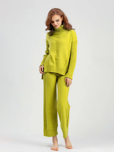Scarlett | Chic High-Neck Knit Sweater & Loose Pants Set