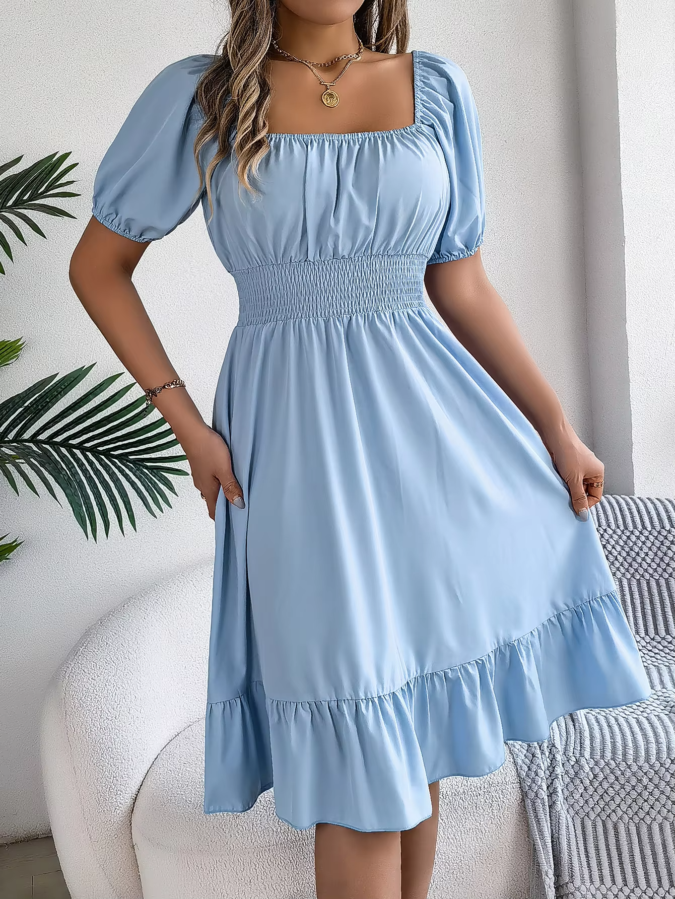 Riley | Chic Short Sleeve V-Neck Linen Dress
