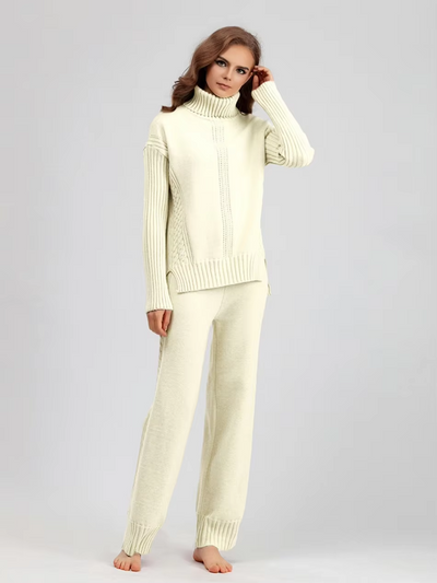 Scarlett | Chic High-Neck Knit Sweater & Loose Pants Set