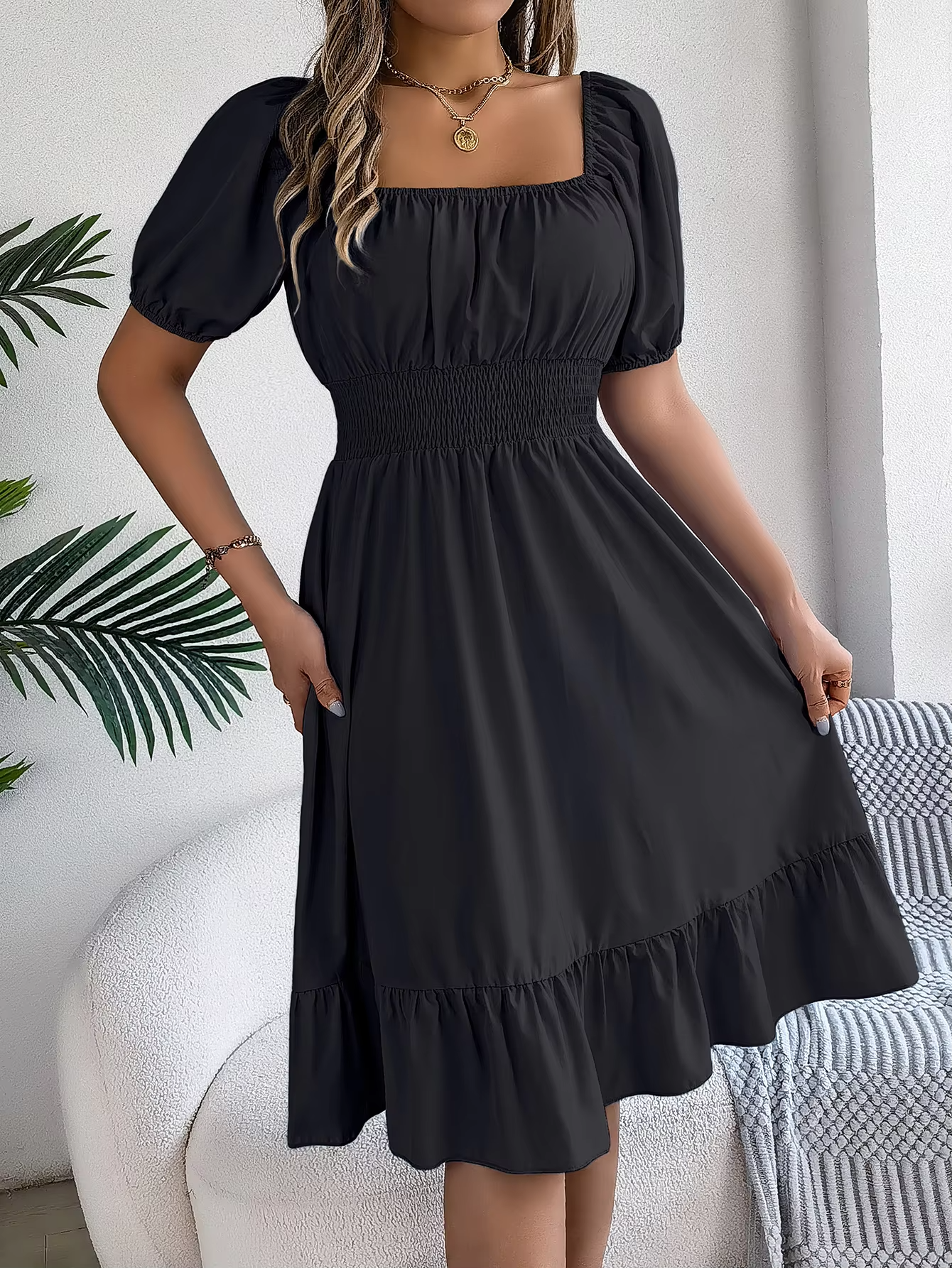 Riley | Chic Short Sleeve V-Neck Linen Dress