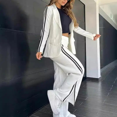 Abigail | Chic Notched Lapel Blazer & Wide Leg Pant Suit Set