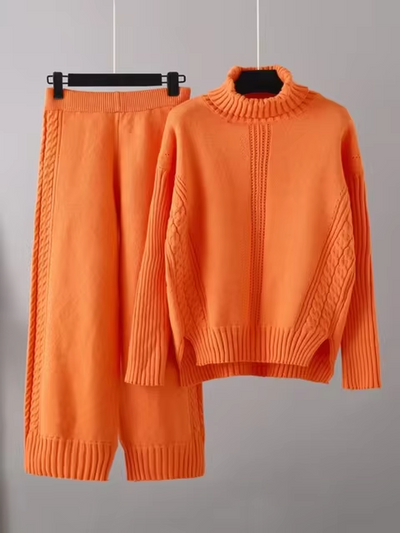 Scarlett | Chic High-Neck Knit Sweater & Loose Pants Set