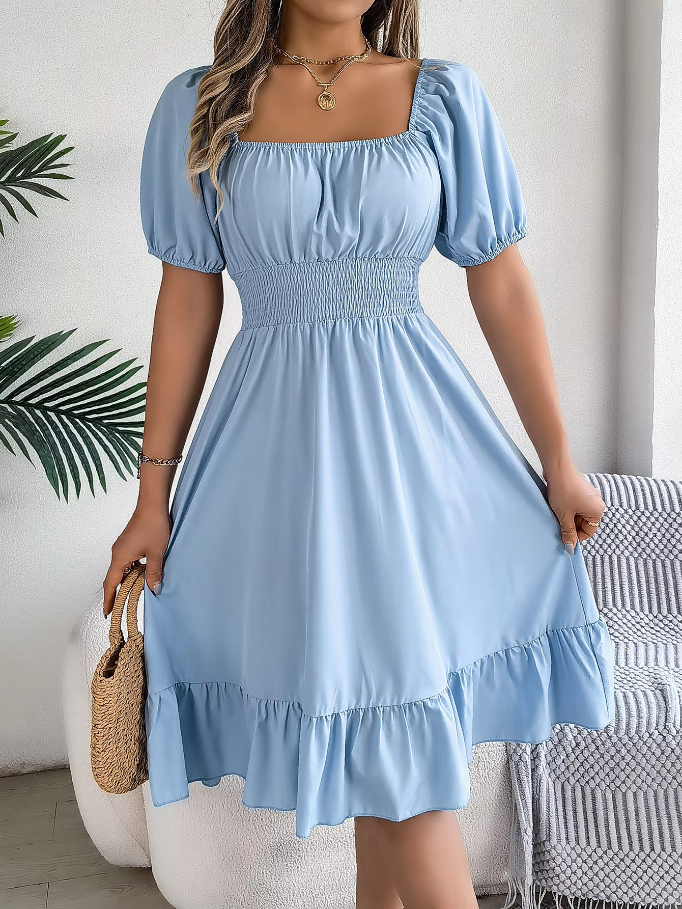 Riley | Chic Short Sleeve V-Neck Linen Dress