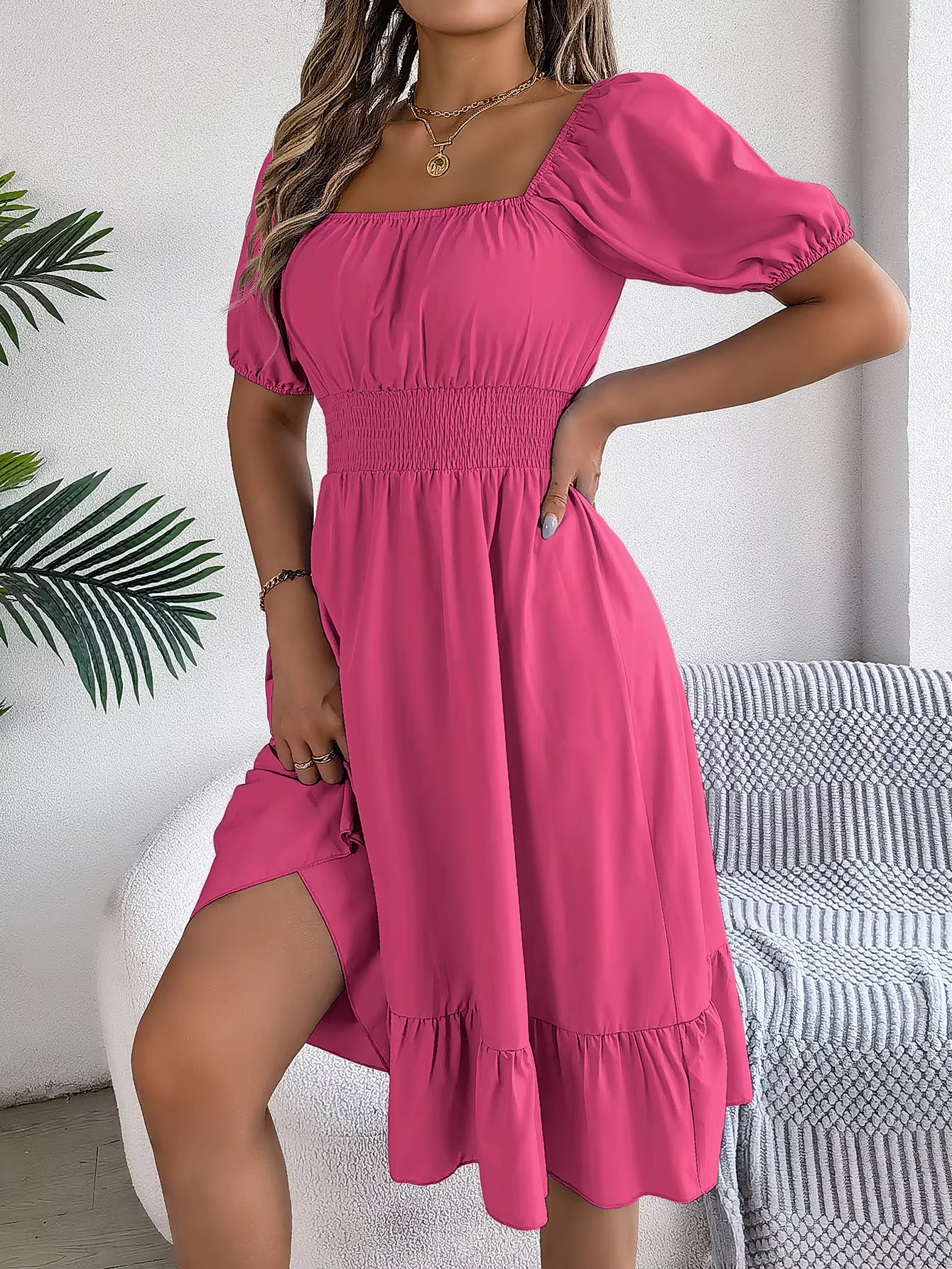 Riley | Chic Short Sleeve V-Neck Linen Dress