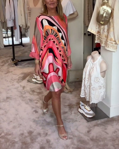 Sophia | Chic Floral Midi Dress with Round Neck