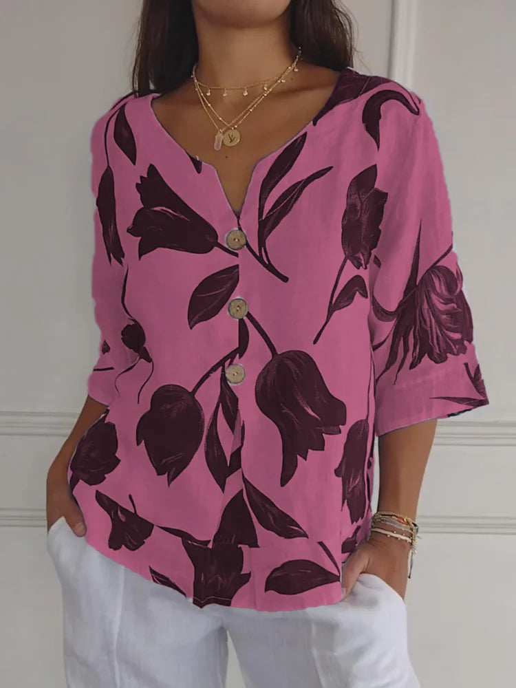 Sanne | Floral Print Button-Up Blouse