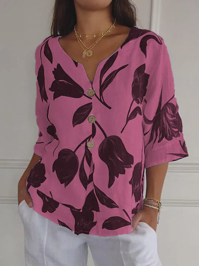 Sanne | Floral Print Button-Up Blouse