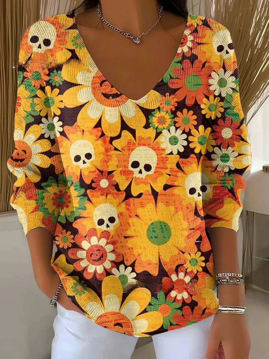 BENEDETTA | FLORAL KNIT V-NECK SWEATER